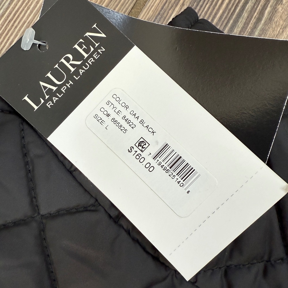 Ralph Lauren Women's Black Quilted Vest Crest Logo Preppy Style Black LARGE NEW - Picture 8 of 14